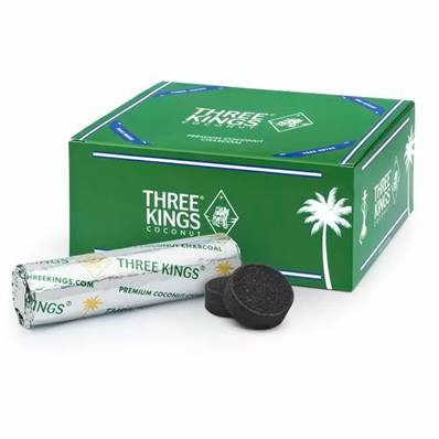 Charbons Three Kings Premium Coconut 33 mm - Boîte de 10 Rouleaux